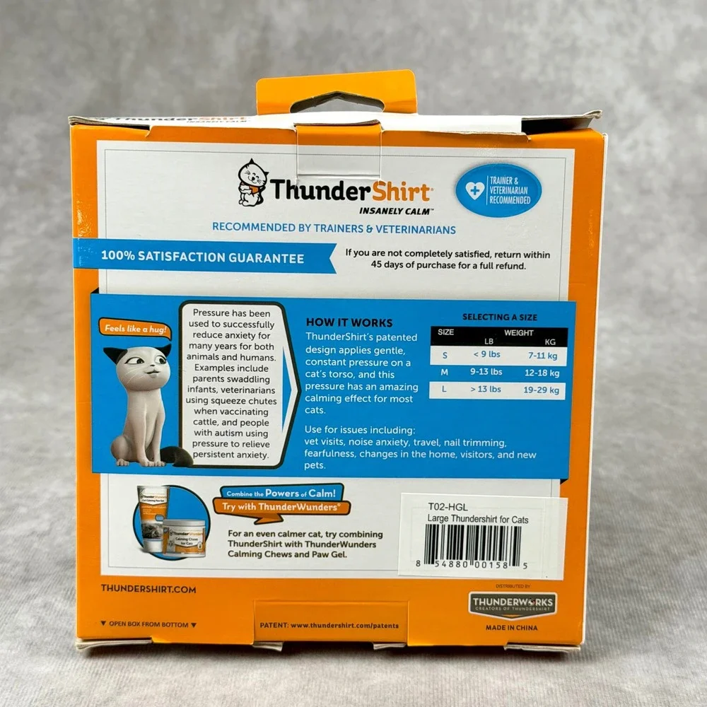 ThunderShirt for Cat Anxiety Calming Vest Solid Gray Size Large